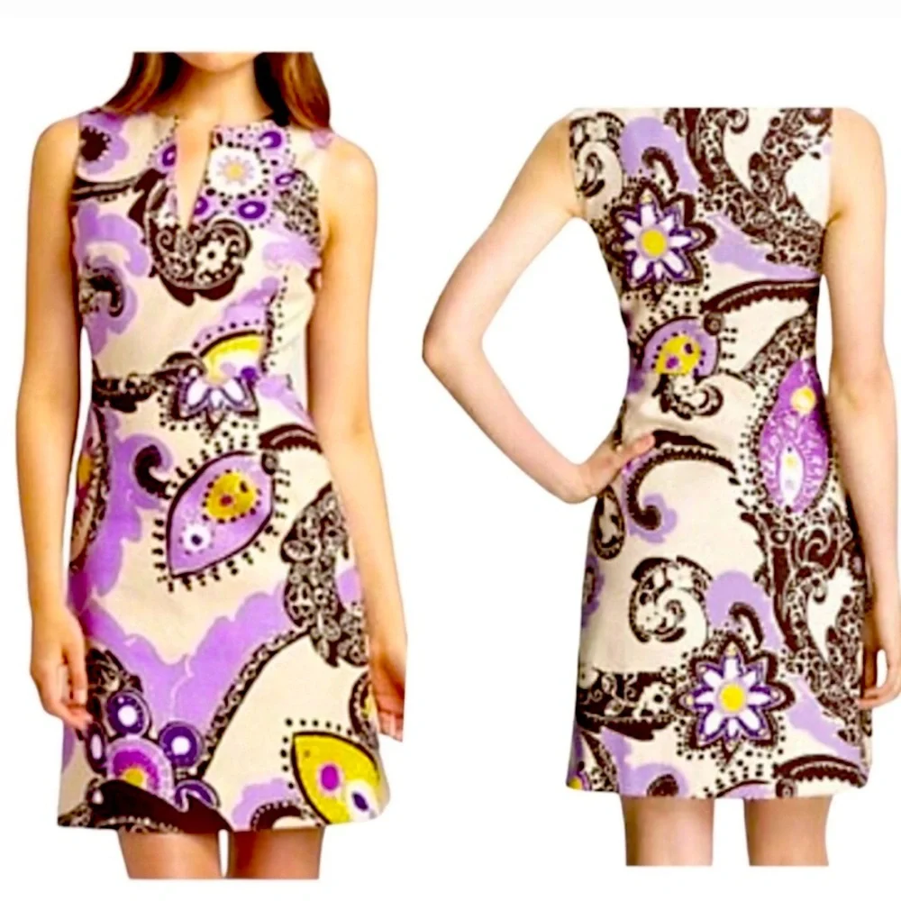 Kate Spade Kieran Hydrangea Purple Cream Moroccan Paisley Print Sheath Dress